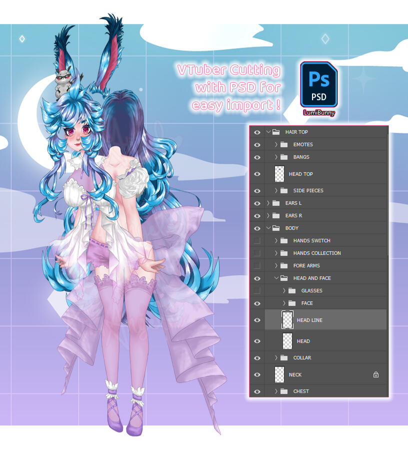 Vtuber illustrations, PSD file Cut &amp; ready for importing into Live2D.